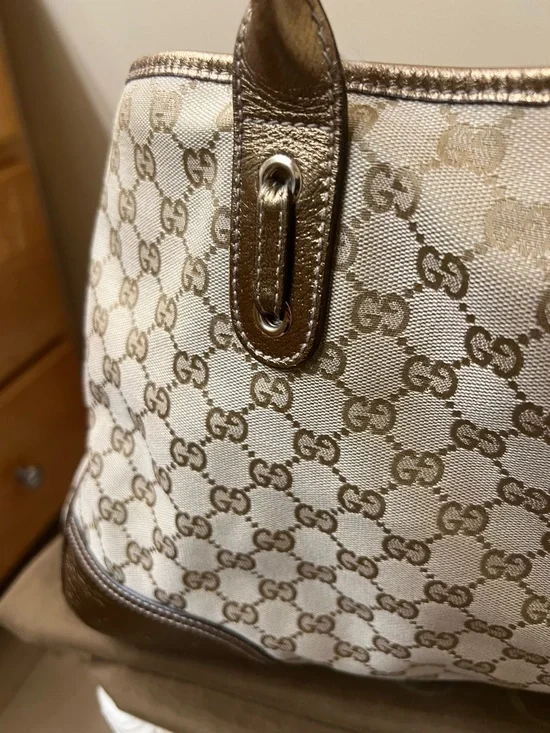 Gucci Beige and Brown GG Canvas Tote with Leather Trim - Picture 12 of 17